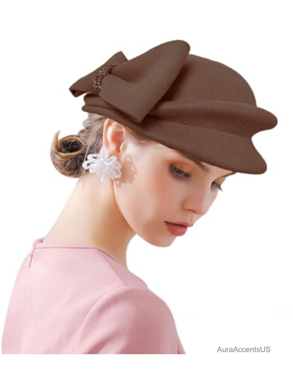 Wool Felt Bucket Cloche Bowler Hat with Bow, Adjustable One Size